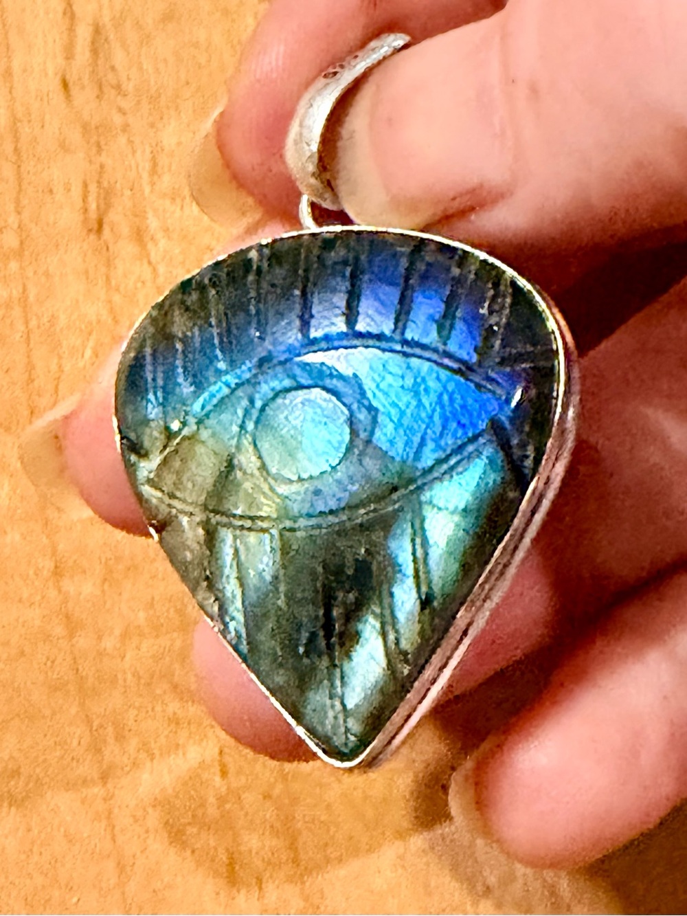 Bright Blue Labradorite Evil Eye Pendant Necklace - 925 Plated/Stamped
